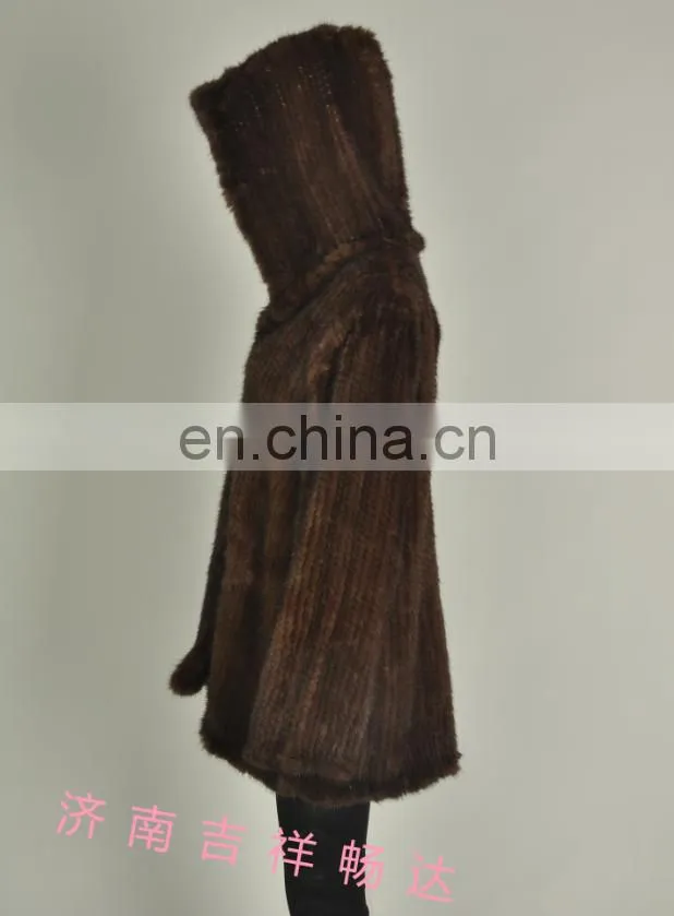 knitted mink coat with hood for women North American style