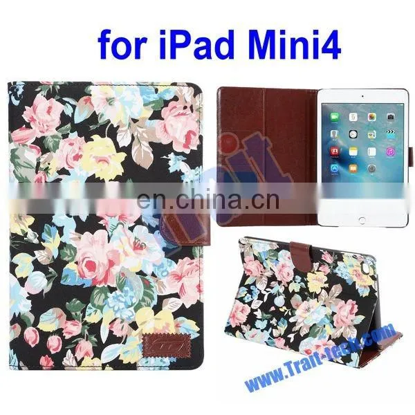 Flowers Pattern Cloth Skin Case for iPad, Wallet Style Case for iPad Mini 4,for iPad Mini 4 case