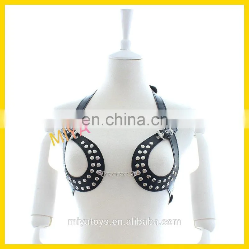 Leather Womens Fetish Cage Bra Harness