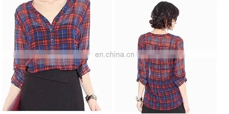 Top grade women casual blouse designs/plaid shirt