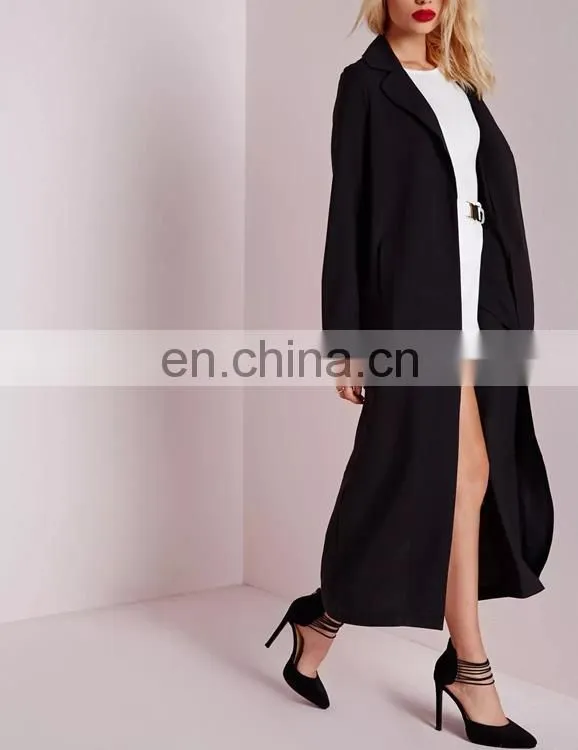 China factory custom fashionable women black color long style wool coat women warn winter coat