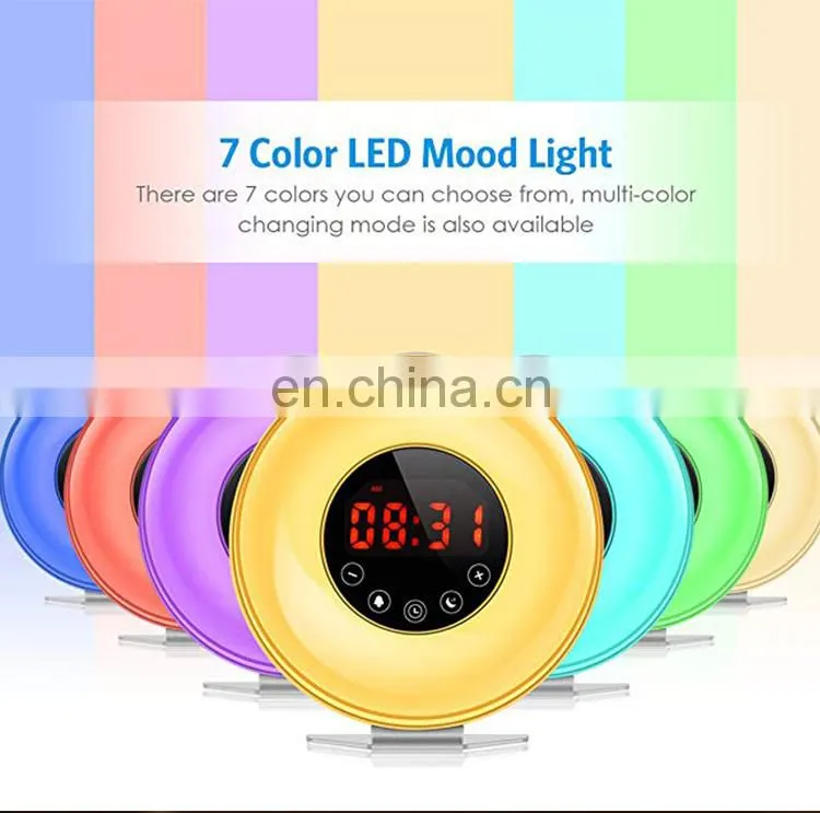 Wake Up Light, 6 Nature Sounds, 7 Colors FM Radio Sunrise Sunset Simulation Alarm Clock Night Light with Smart Snooze Function