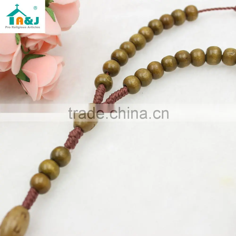 Wholesale religious wood beads cord rosary