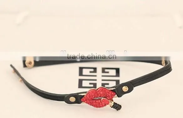 Exaggerated Fashion Red Mouth Lip Leather Gift Personality Charm Bracelet fo Lady