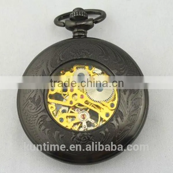 Vintage pocket watch japan movt mechanical pocket watch black metal suite gold analog digital movt