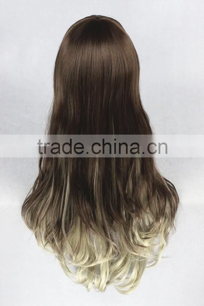 High Quality 65cm Medium Long Wave Brown&Gray Color Mixed Lolita Wig Synthetic Anime Wig Cosplay Hair Wig Party Wig