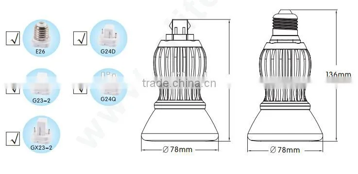 High Quality 9W LED G24 E27 Plug Light,PL Plug LED Lamp,Plc Plug Bulb