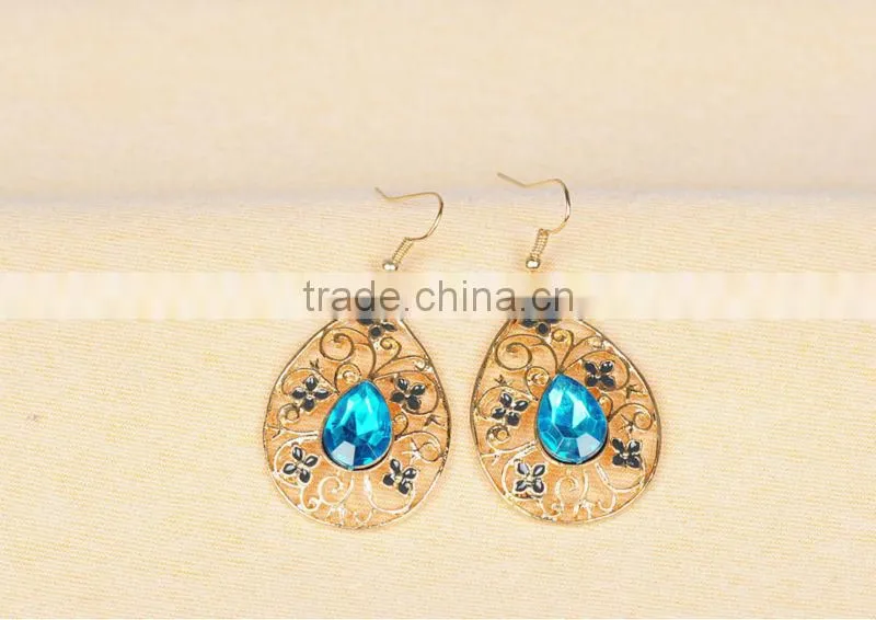 Design latest fashion earrings blue teardrop earrings metal teardrop earrings