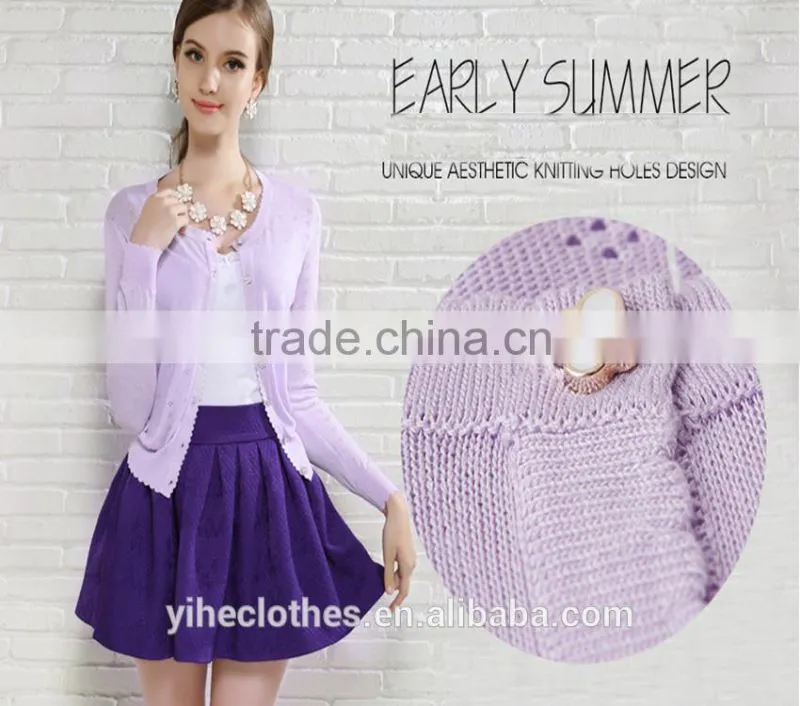Sweet hollowed knitted sweater cardigan for lady's wear