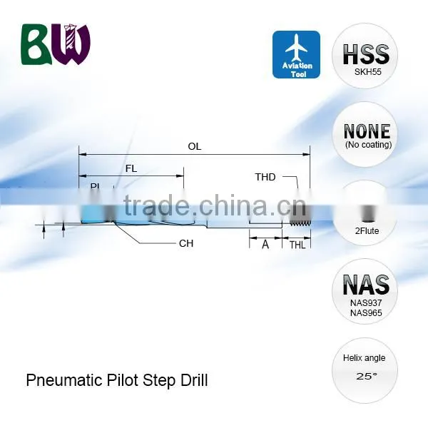 HSS Pneumatic Pilot Step Drill For Aviation Pneumatic Air Tool