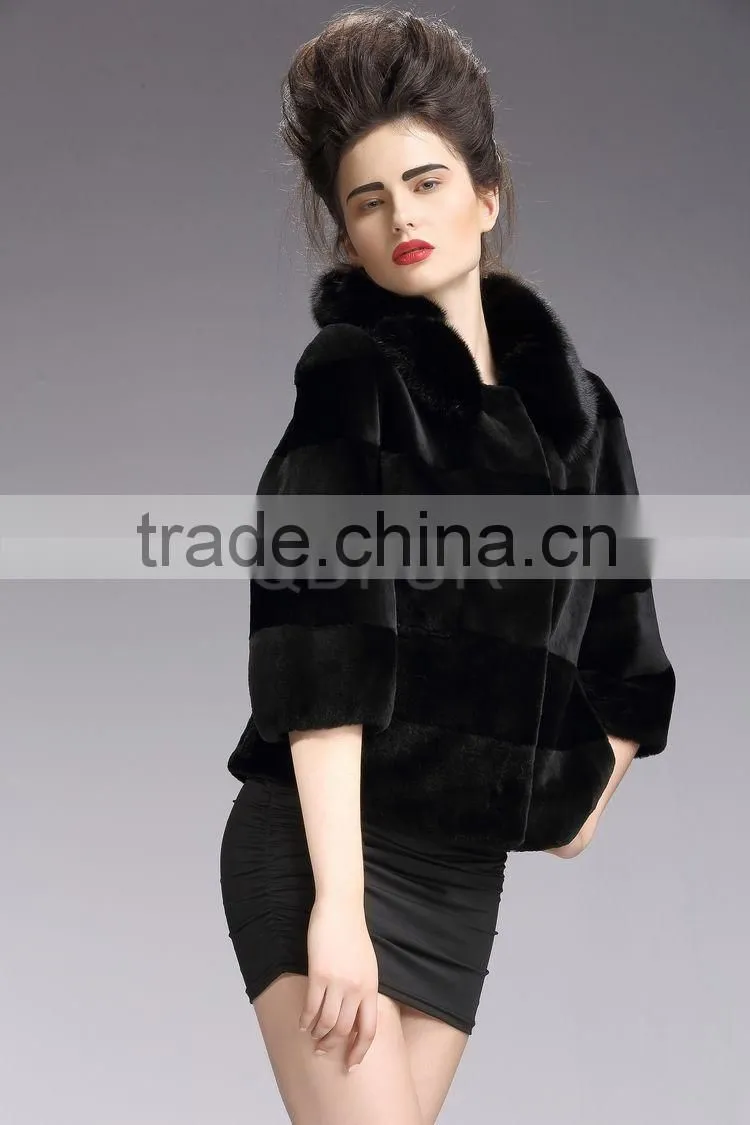 QD29219 New Design Top Rabbit Fur Jacket With Mink Fur Collar