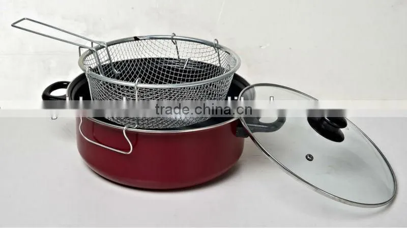 3pcs/ 3 pcs non stick carbon steel cookware sauce pot pan with metal frying basket crisp potato