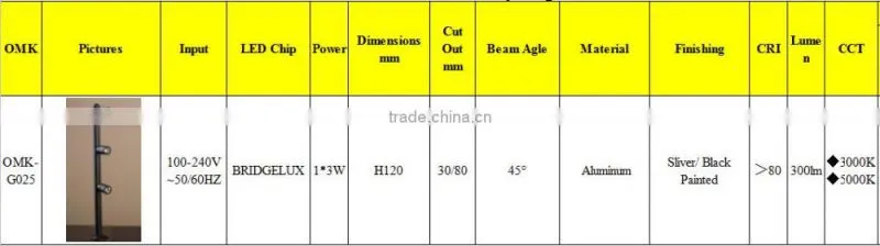 AC100-240V Sliver/Black 3*1W led jewelry cabinet light