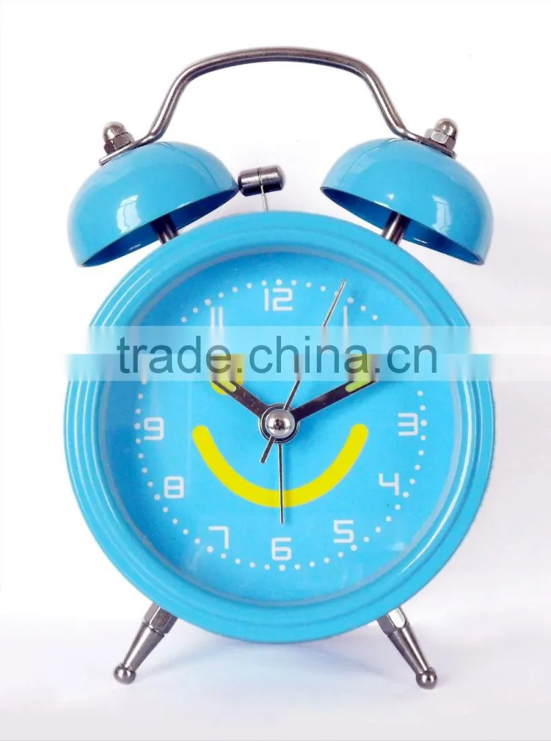 hot selling original design metal cheap fancy alarm clock with lovely face for promotion gift
