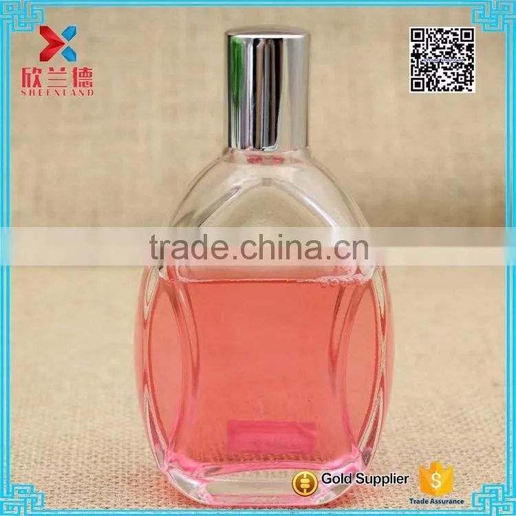 110ml bestselling Oblate round transparent glass perfume bottle with crimp neck