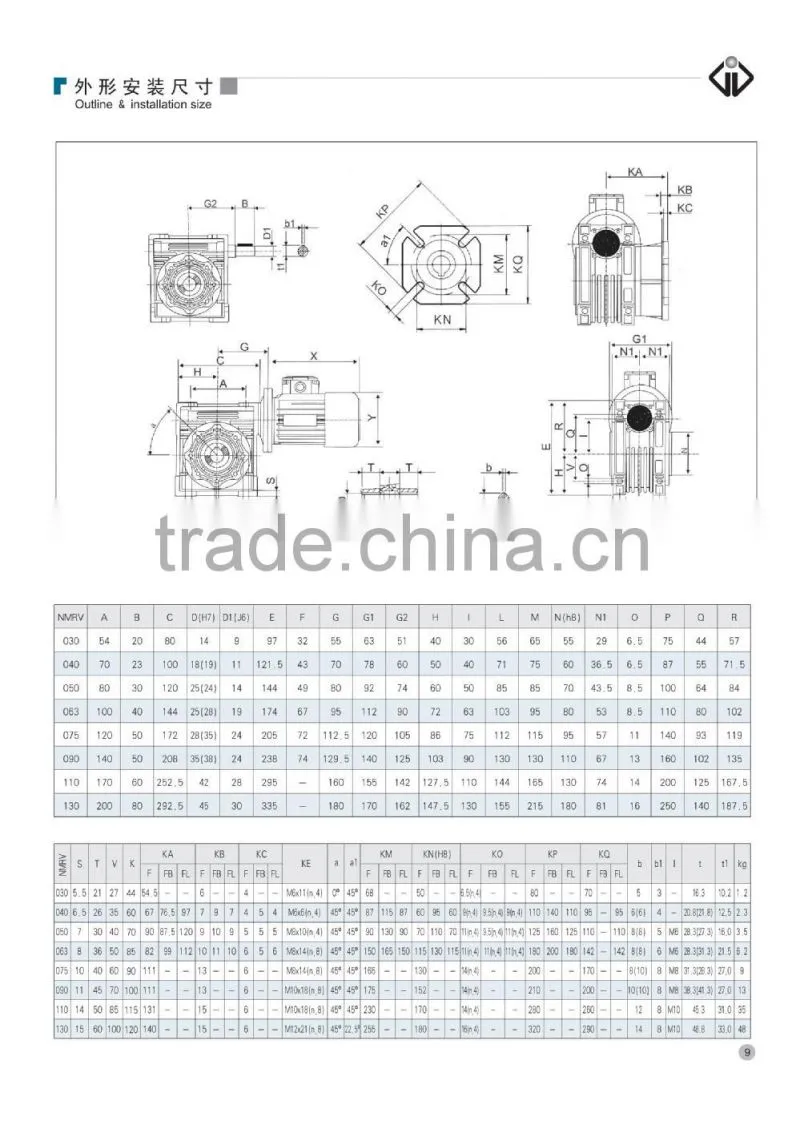 NMRV worm reducer from RV30 to RV130