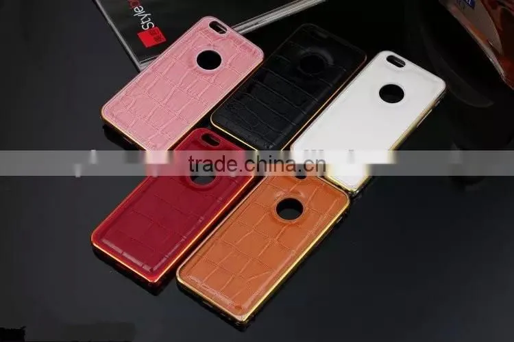 For iPhone 5/5s Crocodile back leather with metal frame phone case,newest design for iphone 5/5s case