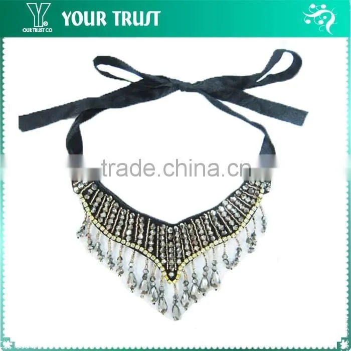 Gray V Bead, Rhinestone Tassel wholesale Neckline Rhinestone