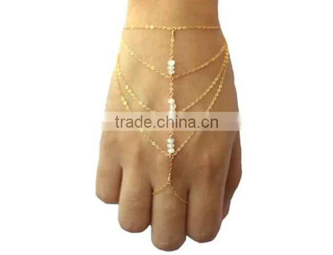 Luxury Slave Chain Link Interweave Finger Ring Hand Harness Bracelet Jewelry