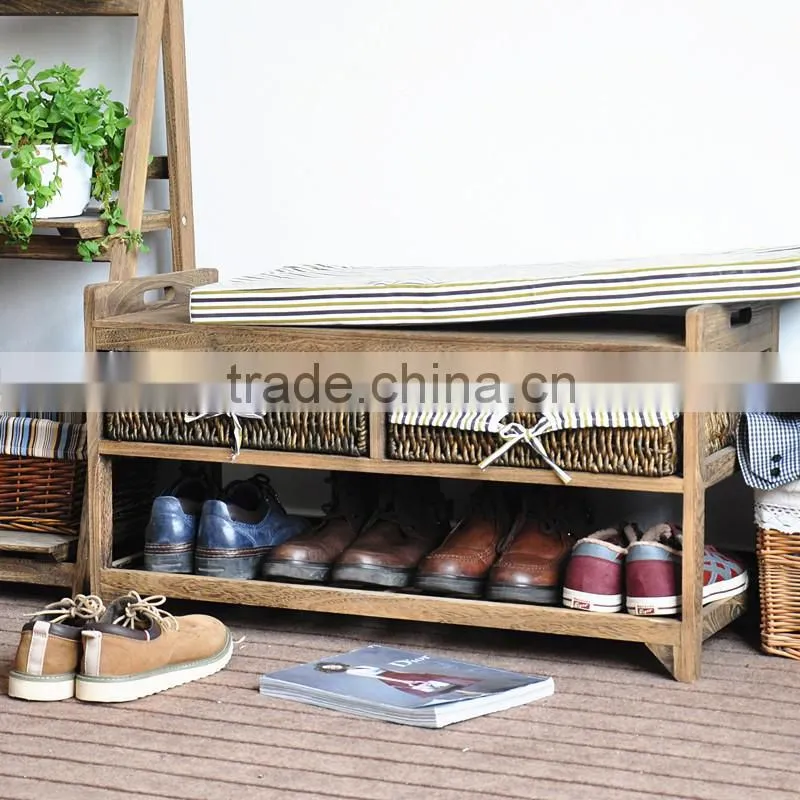 interior decoration shoes storage bench with woven basket