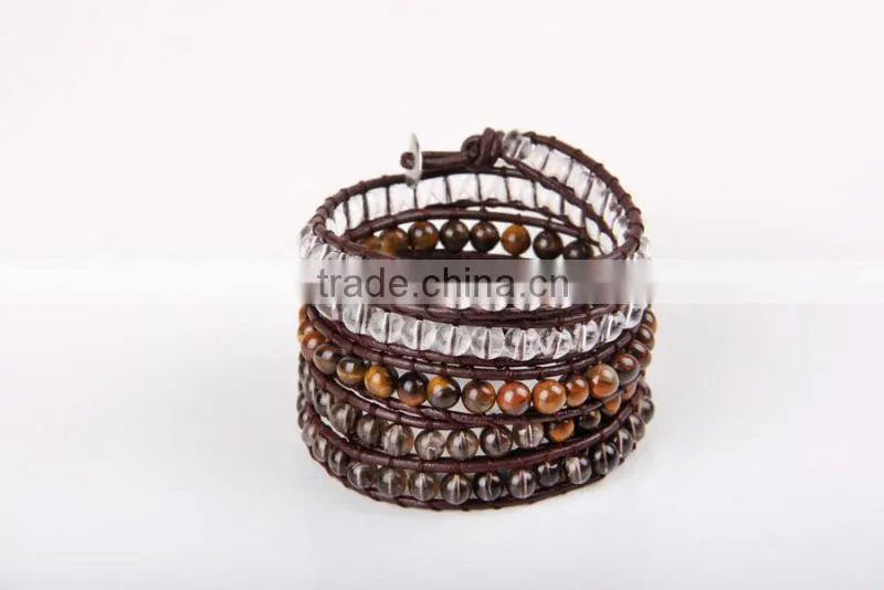 Hand-woven brown stone bracelet bangle fashion bracelet jewley multilayer wrap bracelet women white crystal leather bracelet