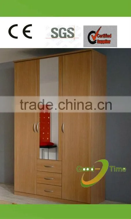 3 door modern melamine wardrobe with mirror design