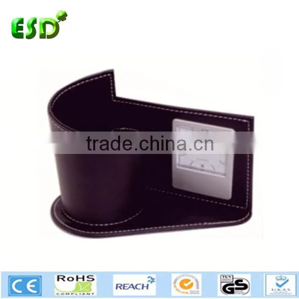 ESD promotional desktop clock and pen holder