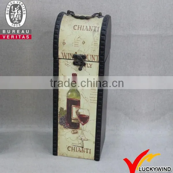antique side slatted Wooden Wine Holder with metal handle