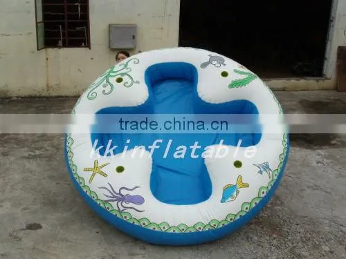 Inflatable island floating on sea or lake for activity