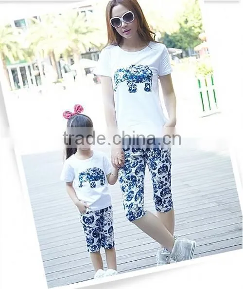 2015 High Quality Mother And Daughter Sport Suit Boutique Store Hot Sale Cheaper Summer Family Clothing