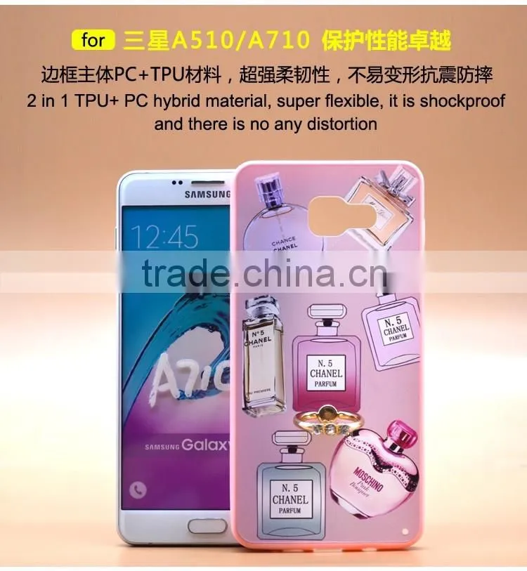 For Samsung A710 Phone Case Prefume Printing Slim TPU+PC 2-in-1 Hybrid Pattern With Ring Bracket