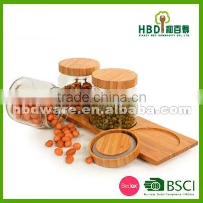 Glass canister set with bamboo rack