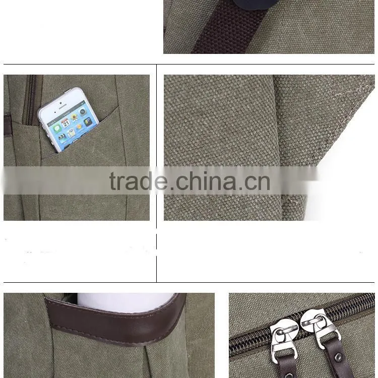 2016 manufactures China cotton bag Classic Canvas Backpack with leather