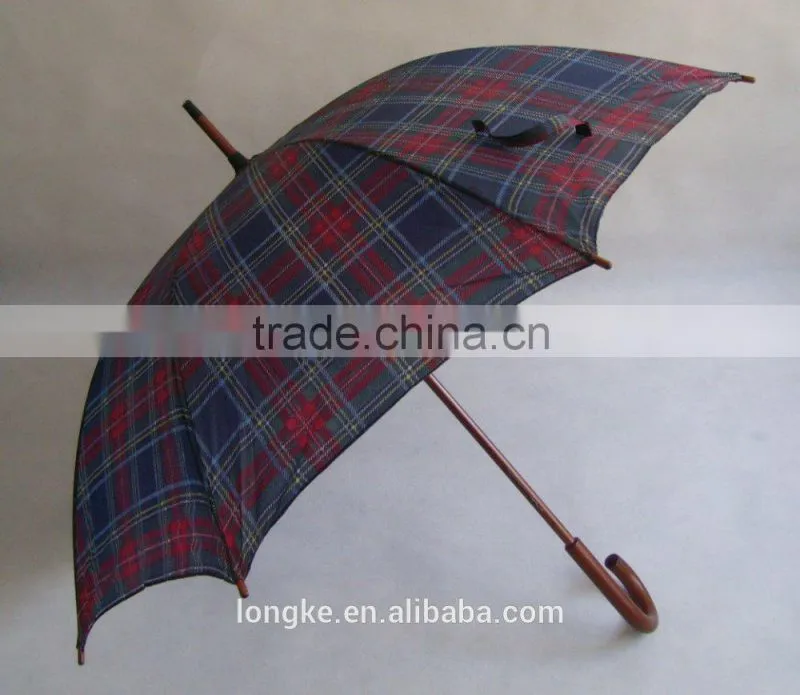 wooden umbrella simple and elegant checked design wood umbrella pole
