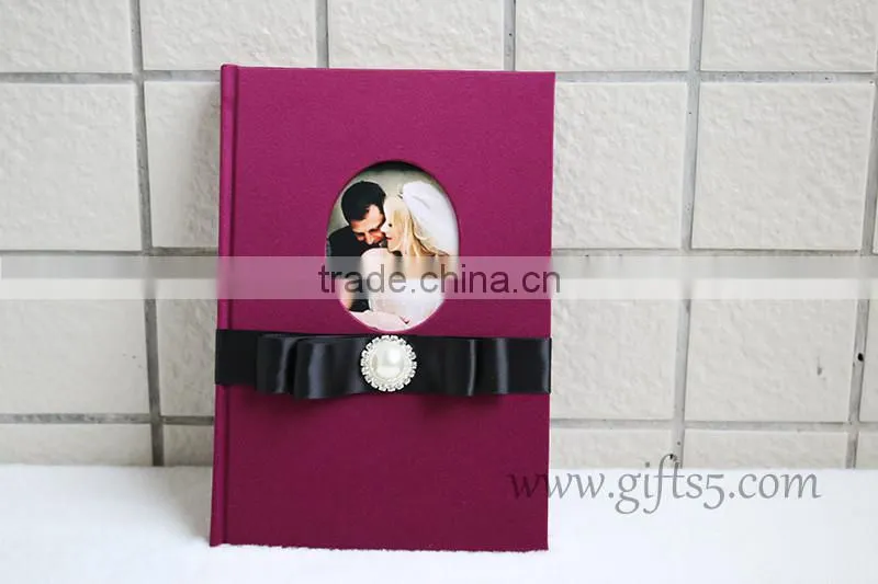 Custom Handmade Luxury dark Fuchsia wedding guest book with you own photo