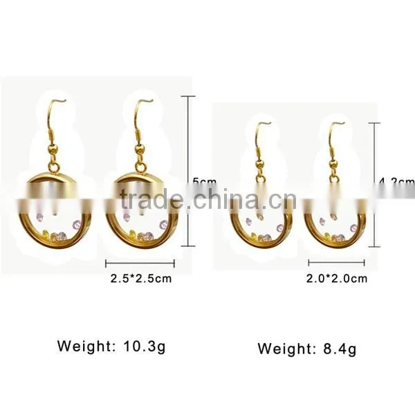 womens fashion round earrings stainless steel 18k gold plated glass earrings