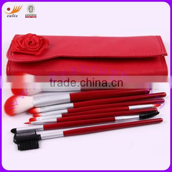 7pcs Animal and Nylon Hair Shiny Red Wood Handle Mini/Gift Cosmetic Brush Set