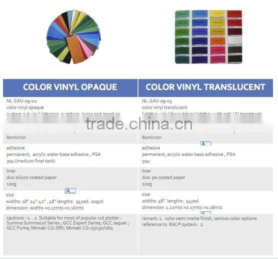 High glossy color cutting plotter self adhesive vinyl