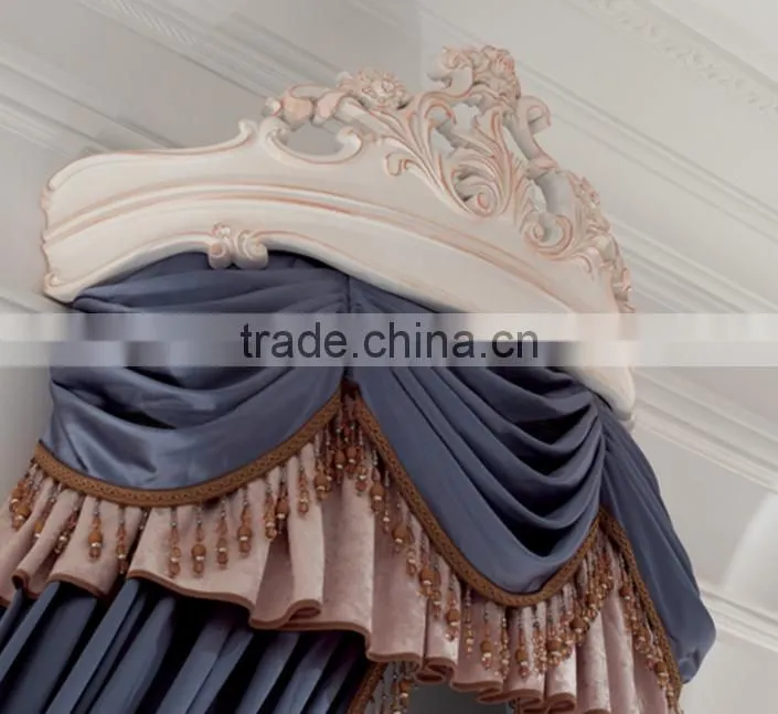 Graceful antique white color solid wood hand carved headboard double bed