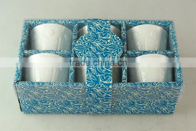 Cheap 6 pcs printing white ceramic tea cup wtih gift box in stock