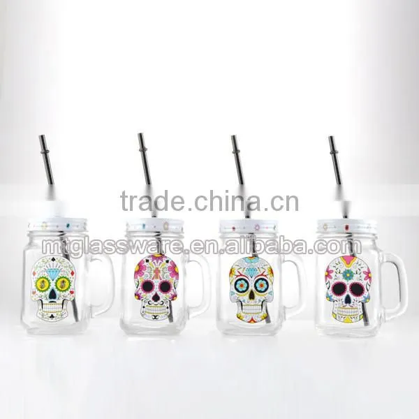 16oz Halloween White Smile Skull decal glass mason jar drinking water glass cup
