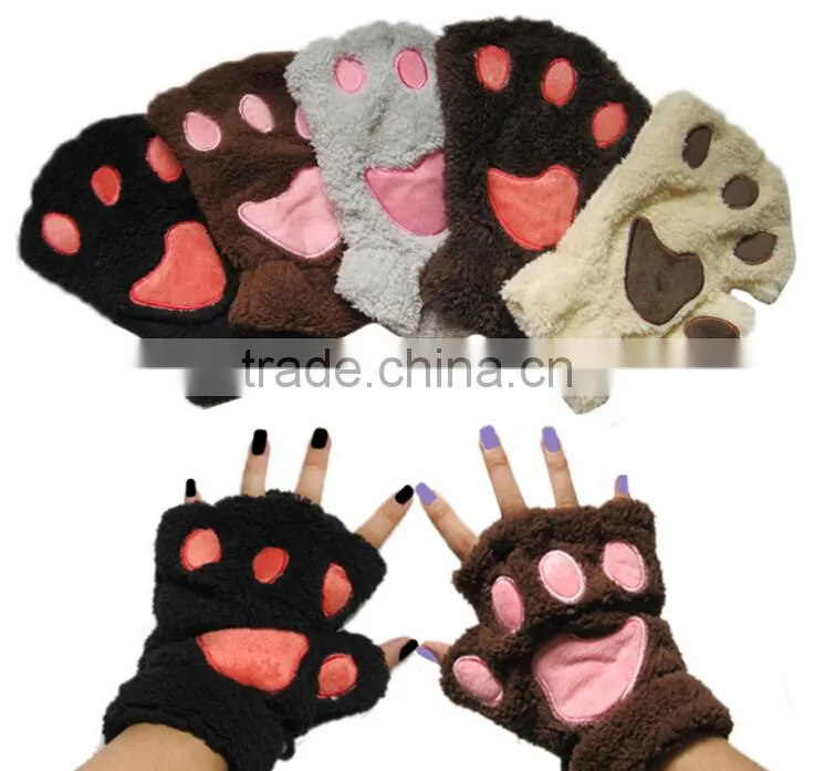 different cute design plush animal glove bear paw glove