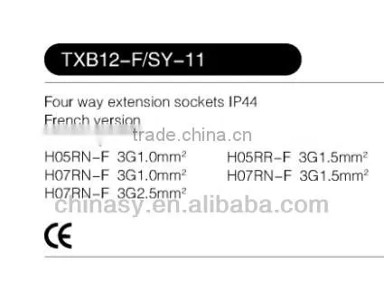 CE S 4 way french extension socket /cord IP44 with switch