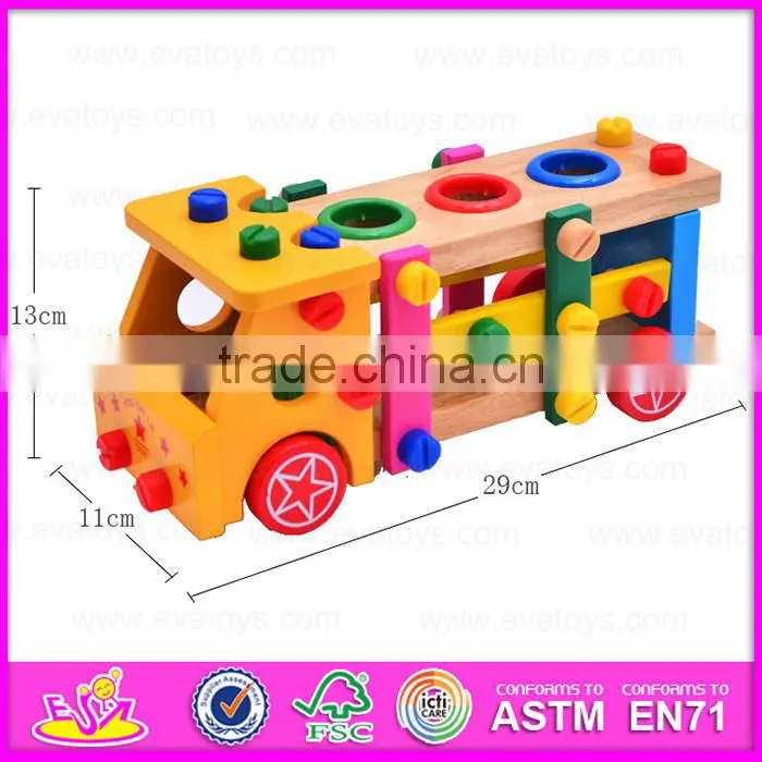 2015 Wooden screw knocking toy,Educational DIY toy screw combination,Children loading to knock the ball down the car toy W03C015