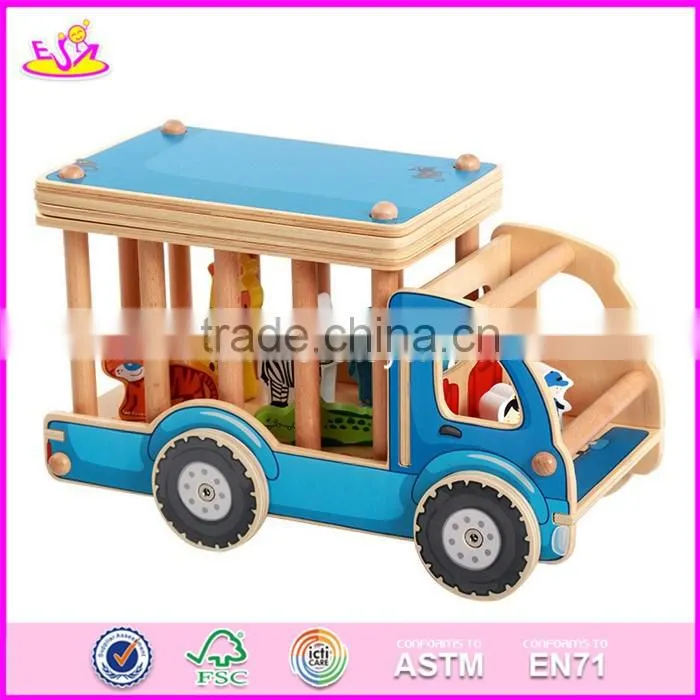 2017 New design funny animals wooden toy trucks for toddlers W04A335
