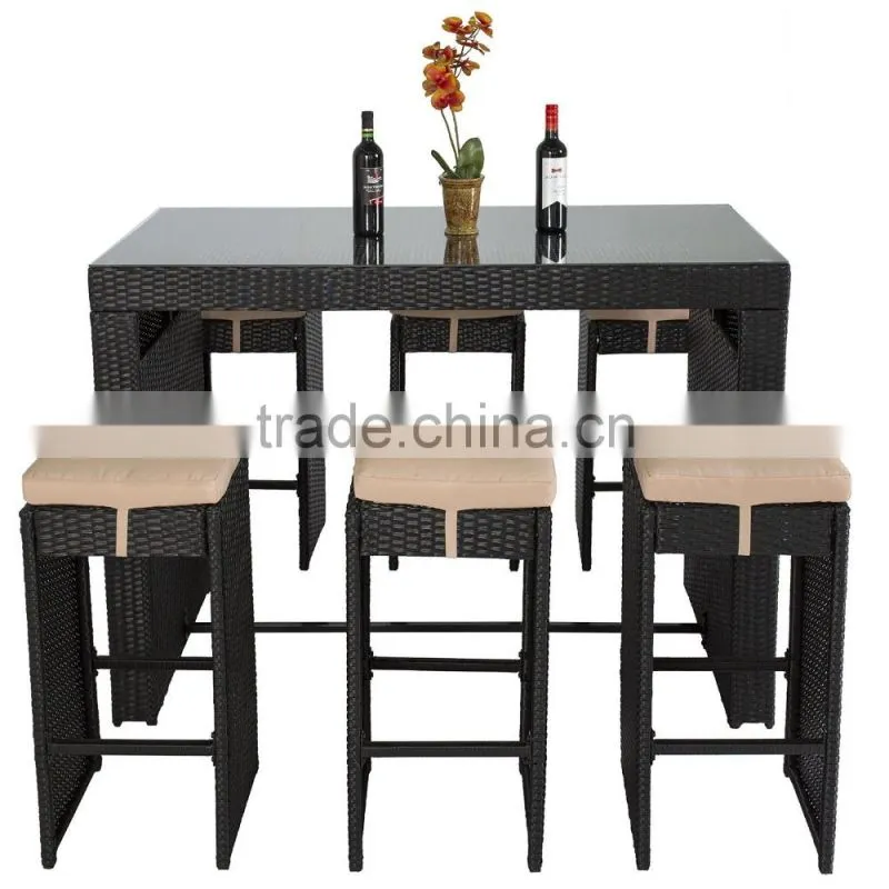 7pc rattan wicker bar stool dining table set for eating and drinking for hot sale