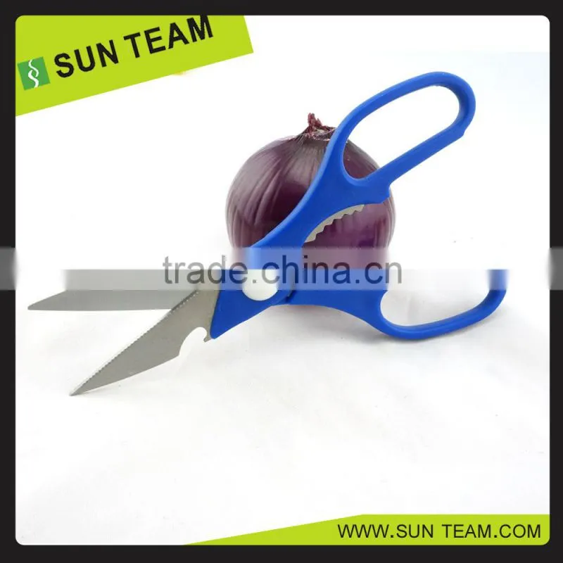 SK023A 8-3/4" red plastic handle multifunction kitchen scissors