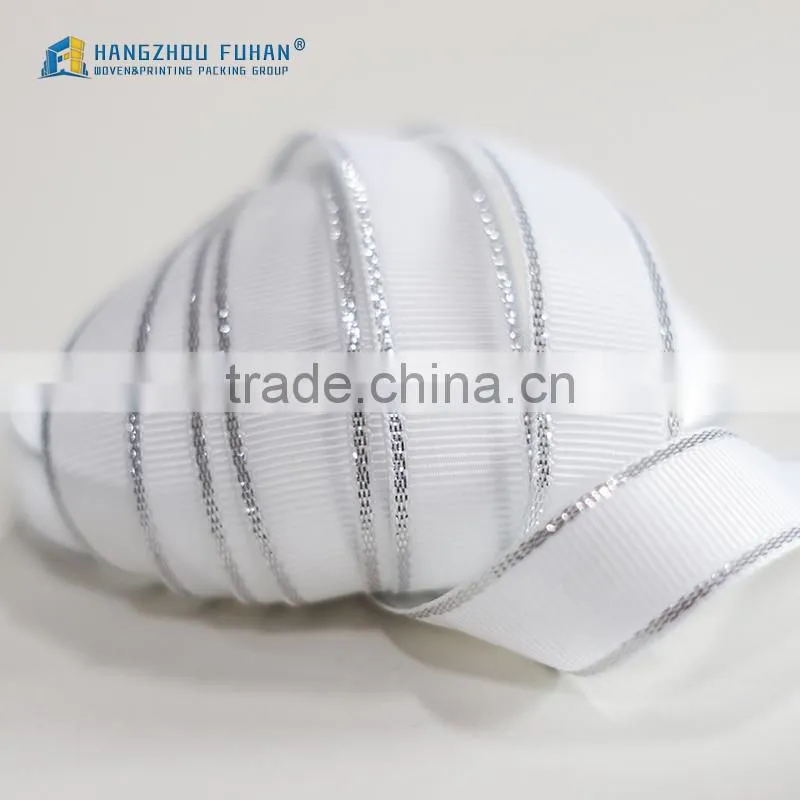 New arrival Wholesale Custom Satin Ribbon with Silver Yarn