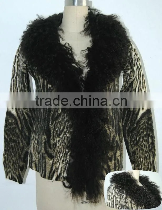 Elegante cardigan full zip fox fur collar