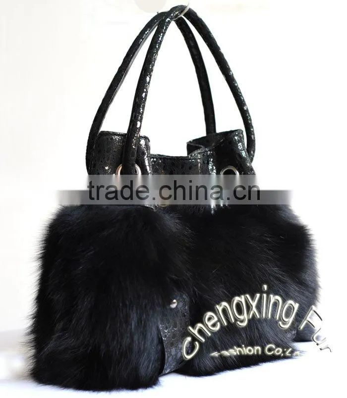 CX-H-27C 2016 Latest Fashionable Desgin Genuine Fox Fur Ladies Hand Bag